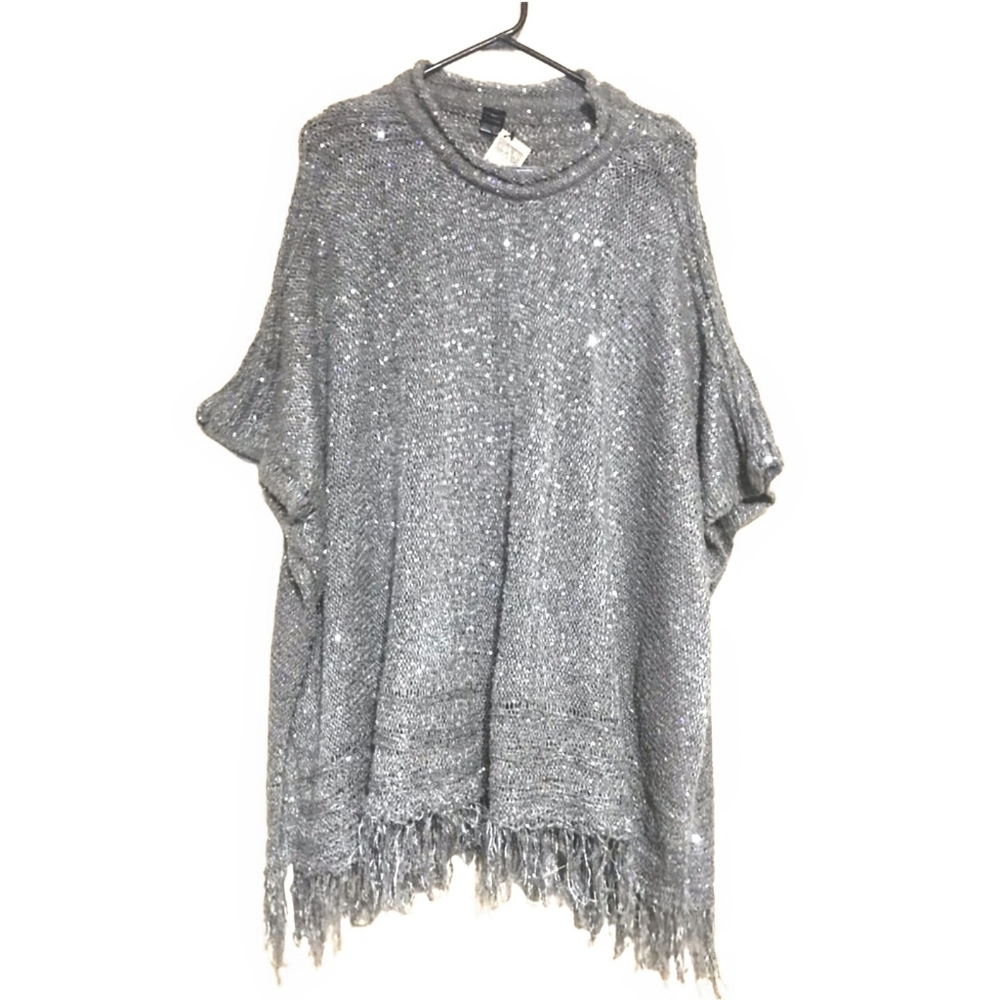 Adrians Gray Sparkly Knit Poncho